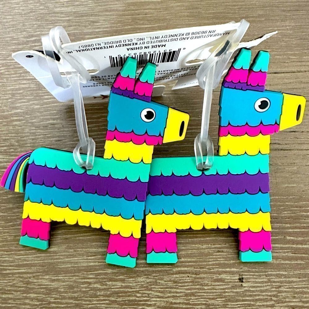 Mexican Fiesta Piñata Donkey Horse Multicolor Travel Luggage ID Tags Set